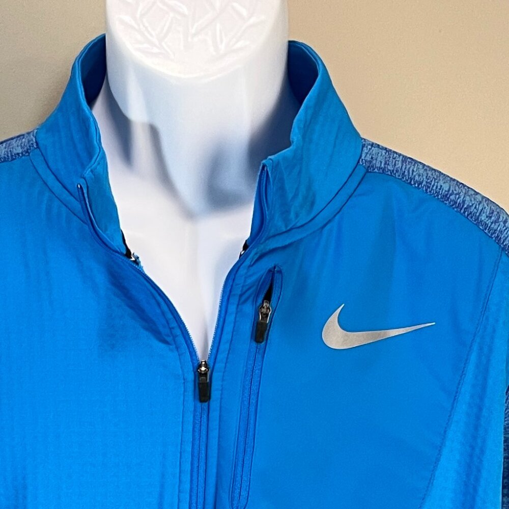 🔥Nike Running Men’s 1/2 Zip Pullover Jacket Large Blue Silver Fitted Activewear